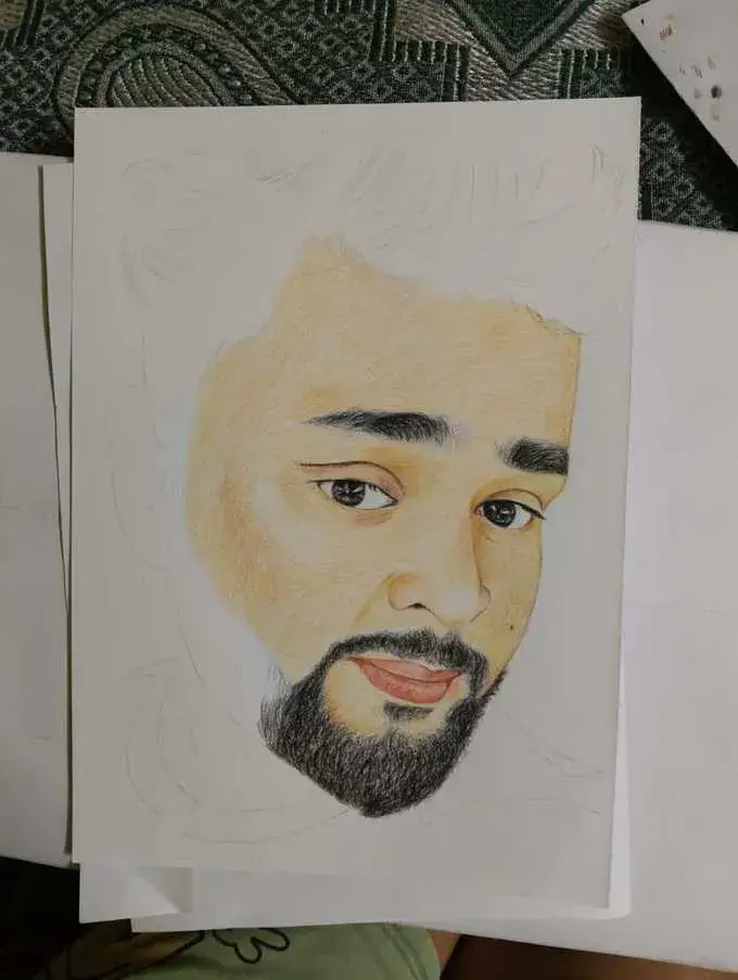 Color pencil portrait work in progress by Deepak
