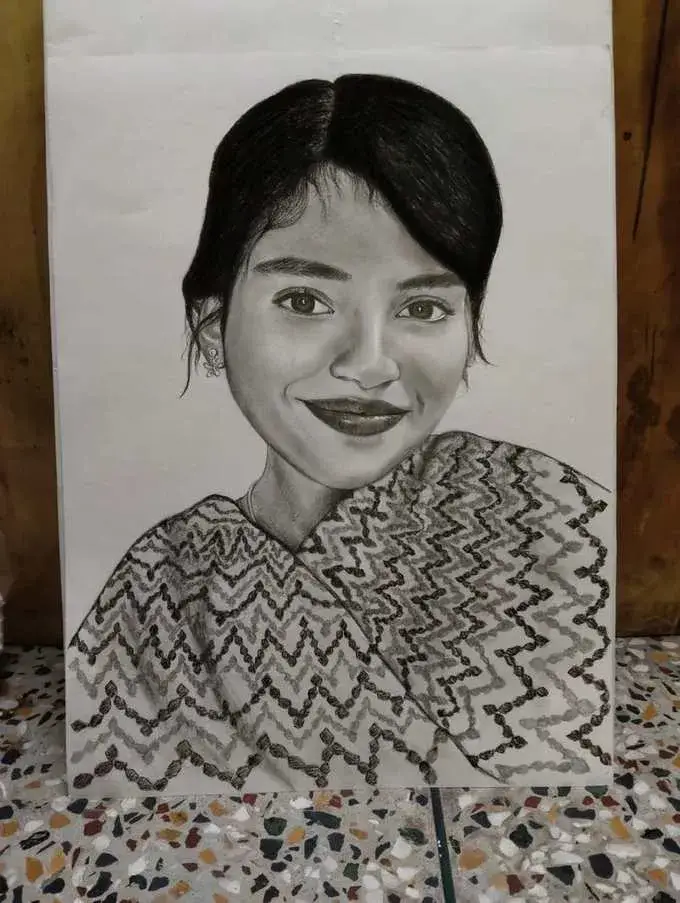 Detailed female pencil portrait by Deepak - sketch artist Patel Nagar