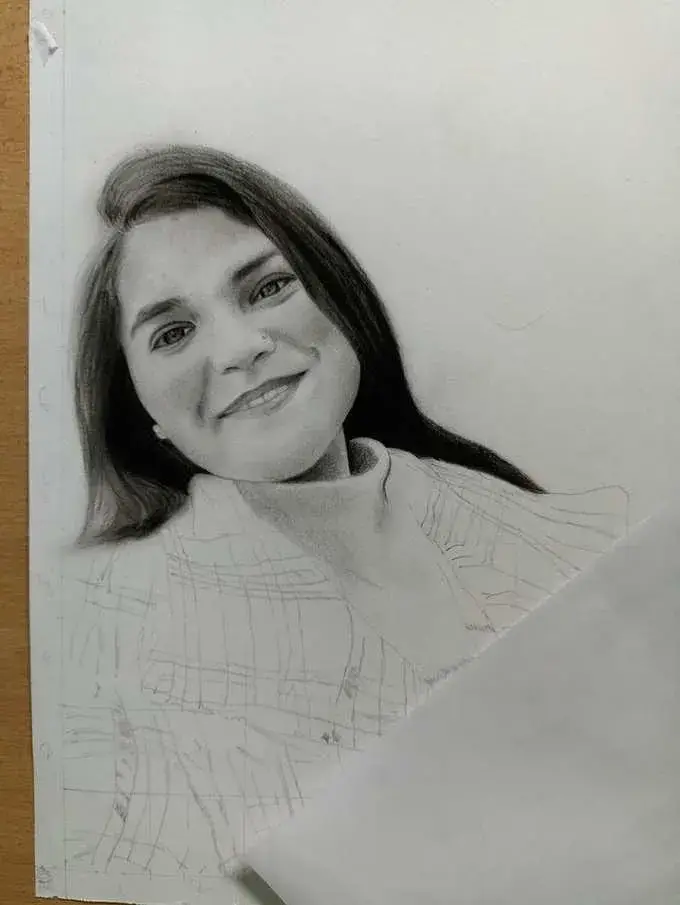 Female pencil portrait in progress by Deepak
