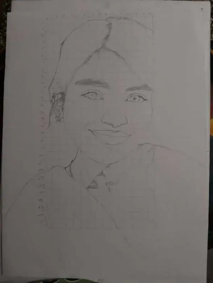 Grid method portrait WIP by Deepak - process photo