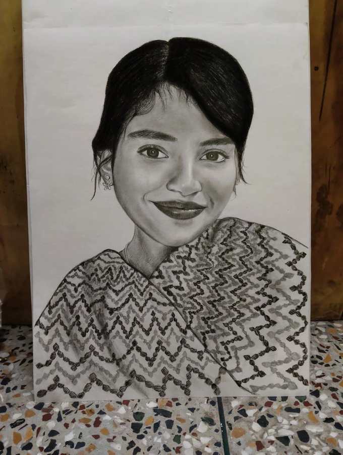 Detailed female pencil portrait by Deepak - sketch artist Patel Nagar
