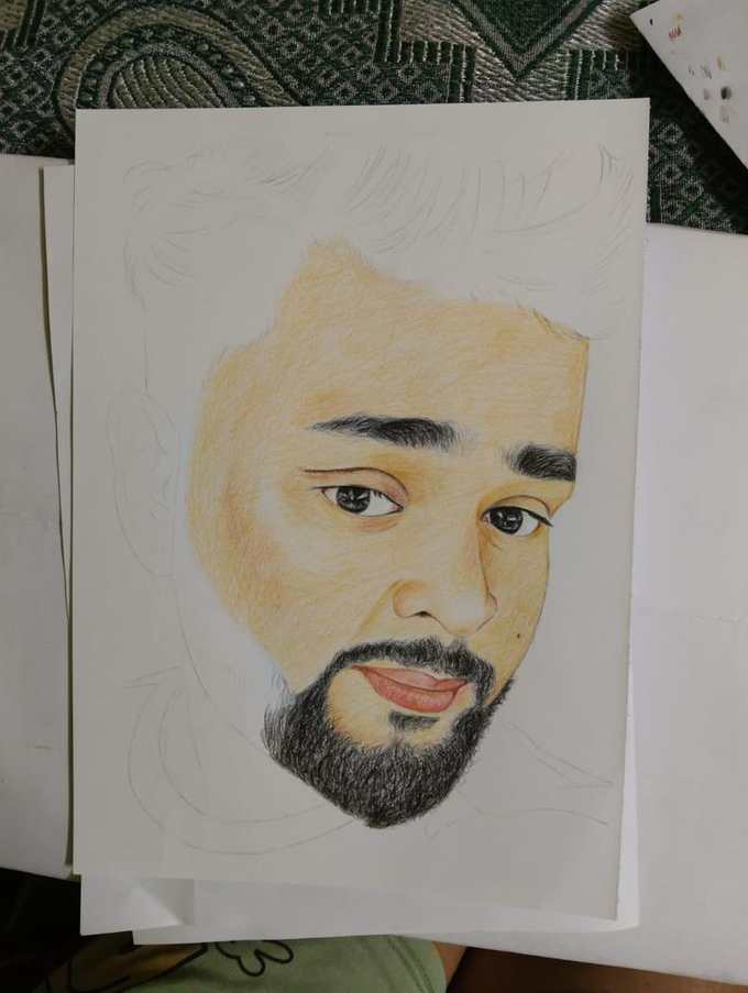 Color pencil portrait work in progress by Deepak