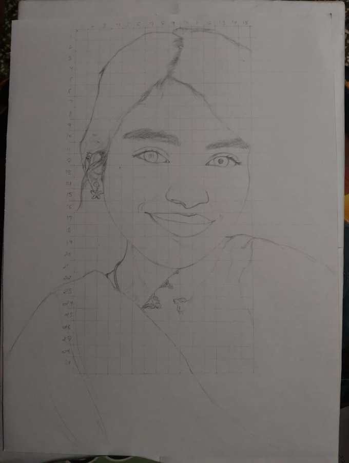 Grid method portrait WIP by Deepak - process photo
