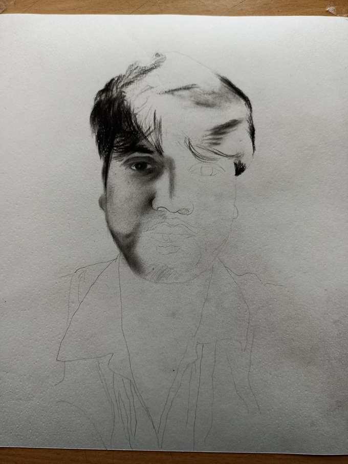 Charcoal portrait WIP by Deepak - studio process