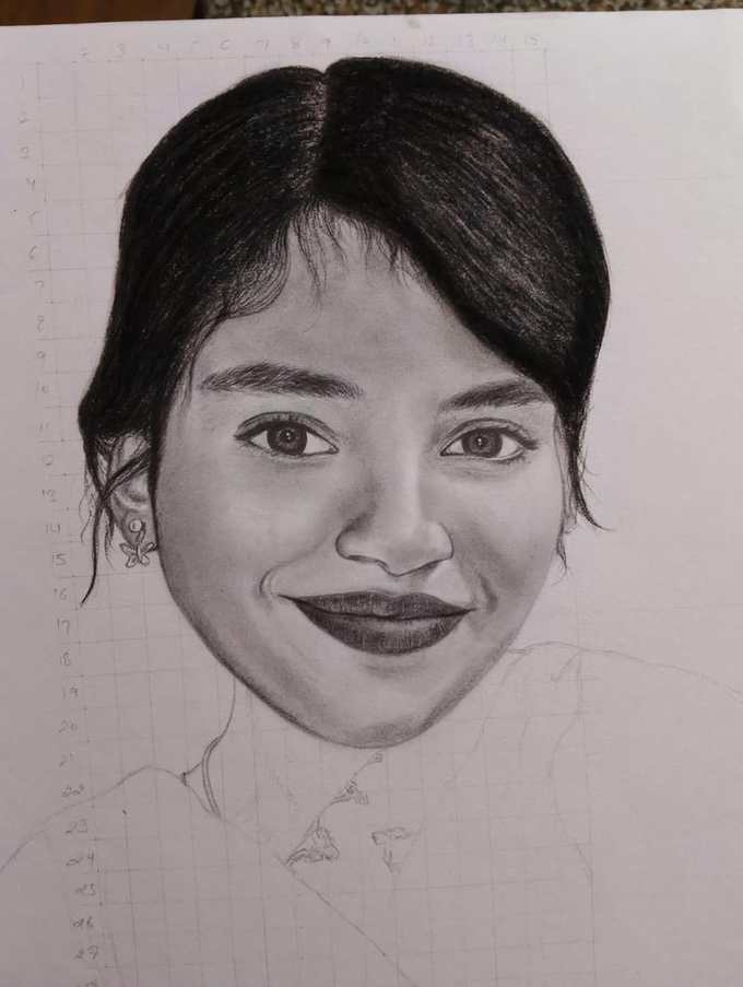 Female pencil sketch portrait handmade by Deepak Delhi